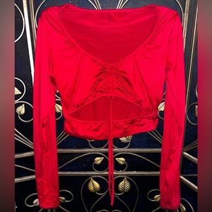 Mizoci Ruched Tie Up Crop Top